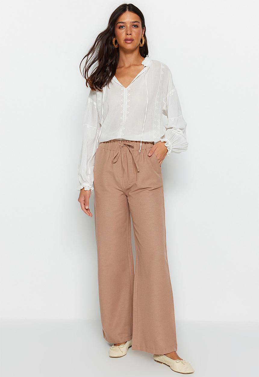 Trendyol - Wide leg drawstring trousers - mink