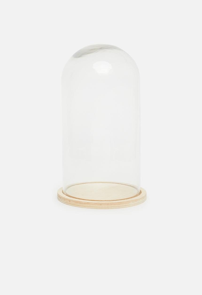 H&S - Dome glass with wood base - clear