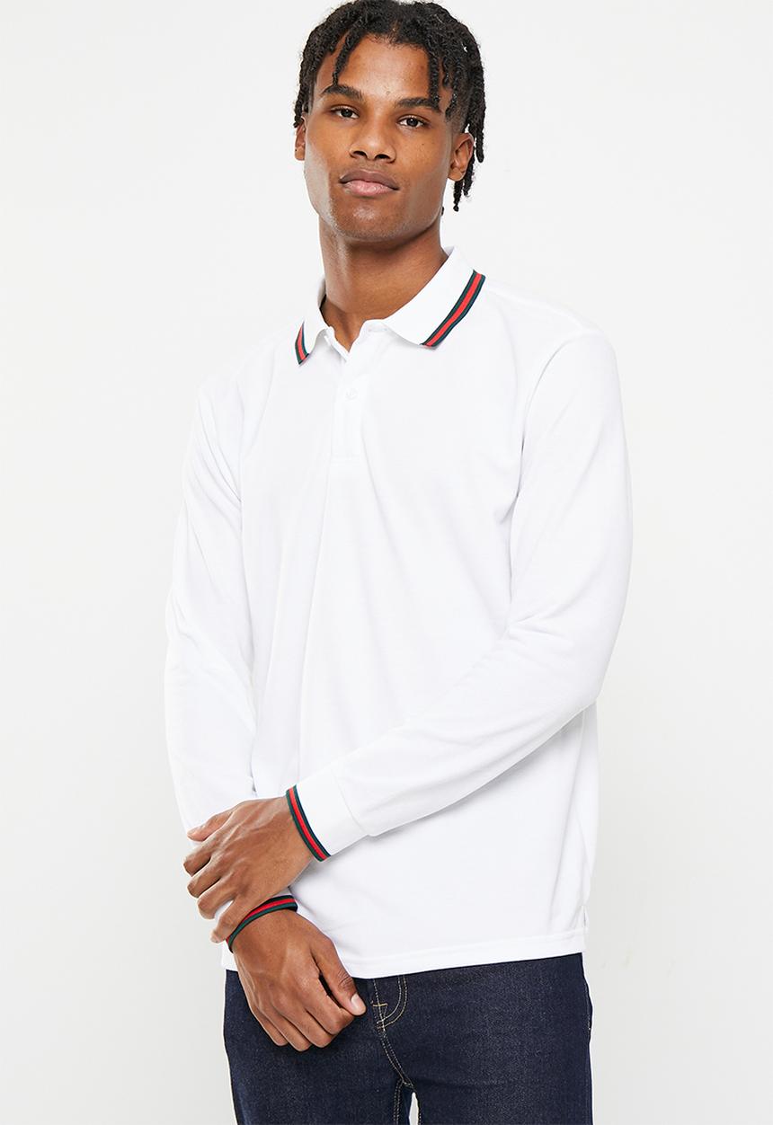 basicthread - Tipped l/s knitwear golfer - white