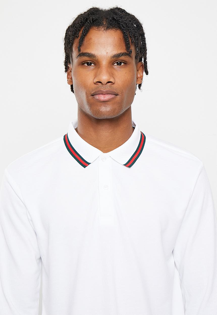 basicthread - Tipped l/s knitwear golfer - white