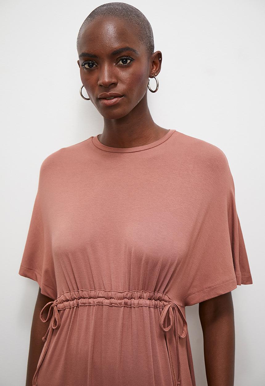 Drawstring detail t-shirt dress - dusty pink