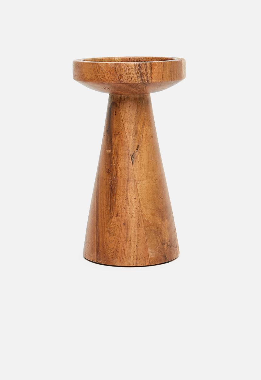 H&S - Acacia wood pillar candle holder - brown