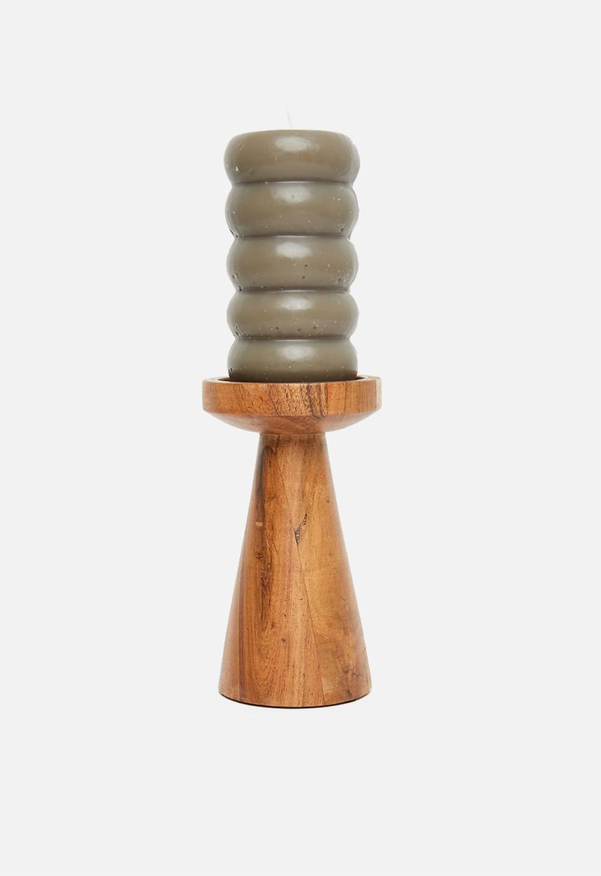 H&S - Acacia wood pillar candle holder - brown