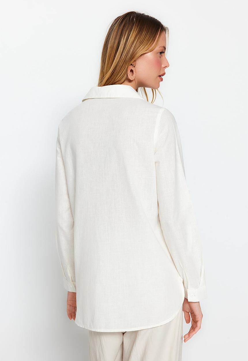 Trendyol - Long sleeve basic shirt- ecru