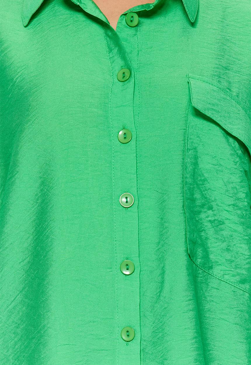 Trendyol - Shiny oversized basic shirt - green