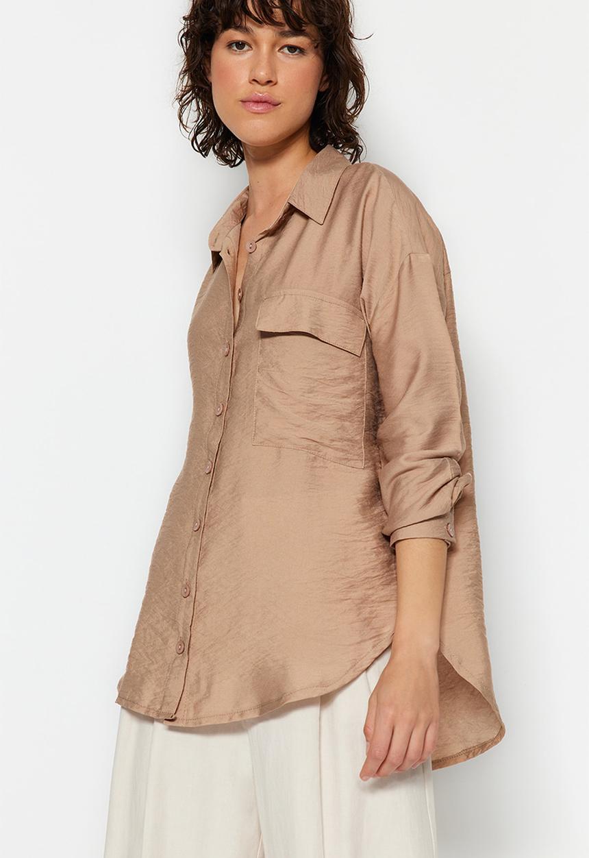 Trendyol - Shiny oversized basic shirt - camel