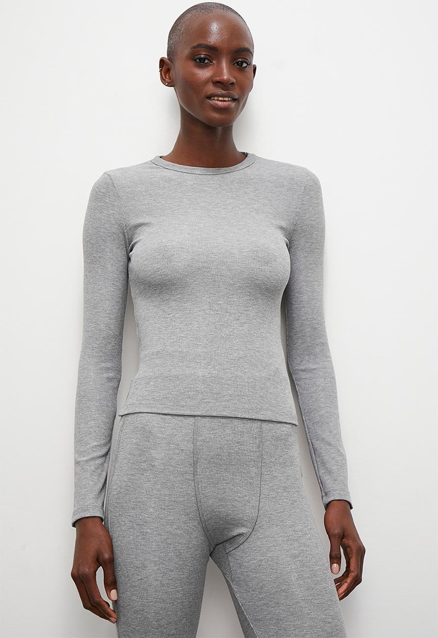 Superbalist - Long sleeve fitted rib tee - grey mel