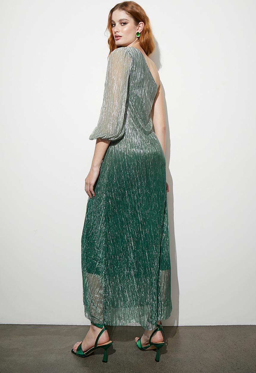 VELVET - Pleated asymmetric trapeze maxi dress - green