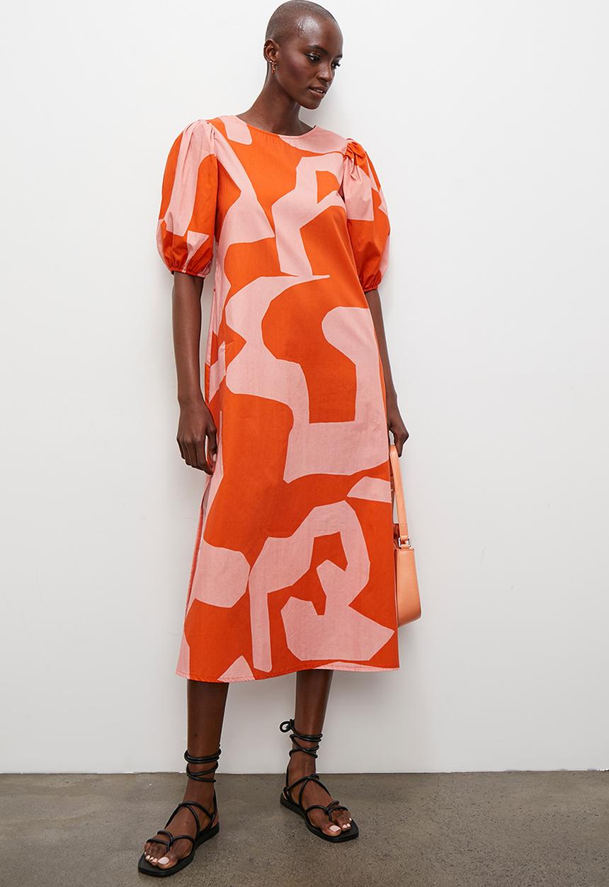 Superbalist - Puff sleeve midi dress - orange