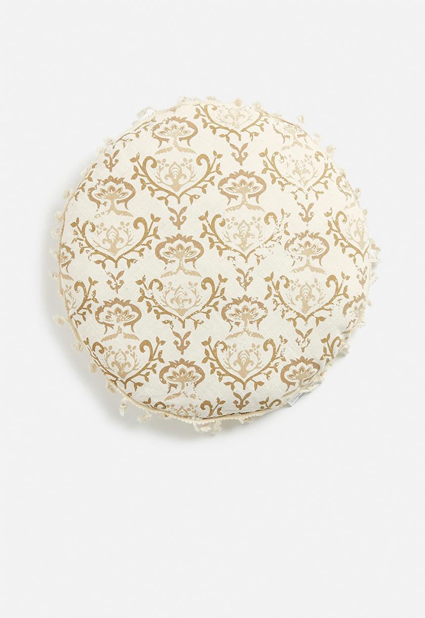 H&S - Outdoor tassel cushion - grey & stone