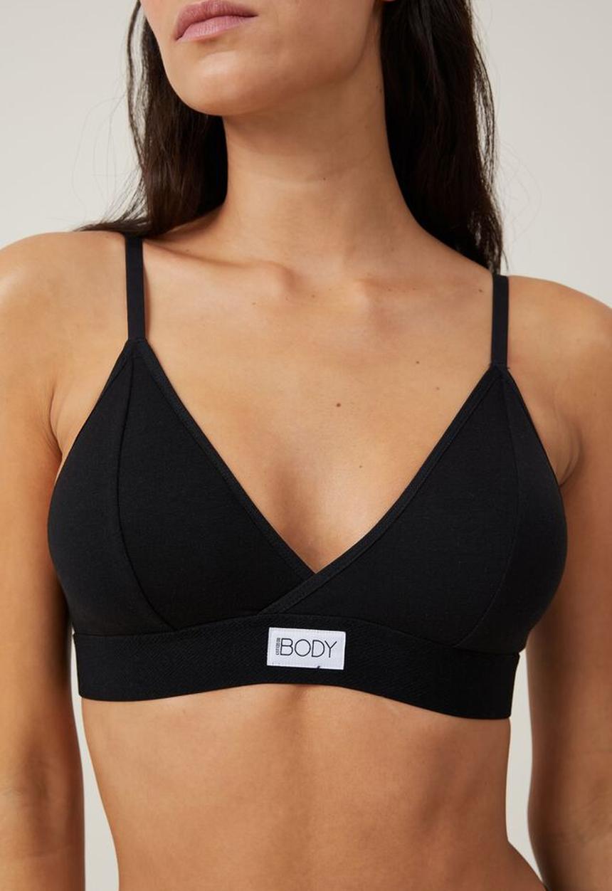 Cotton On - Organic cotton cross over padded bralette - black