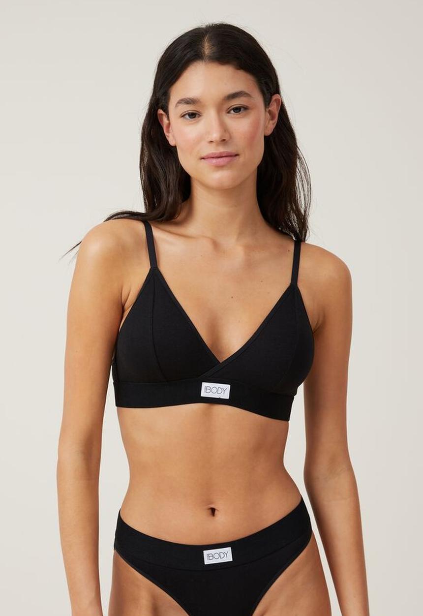 Cotton On - Organic cotton cross over padded bralette - black