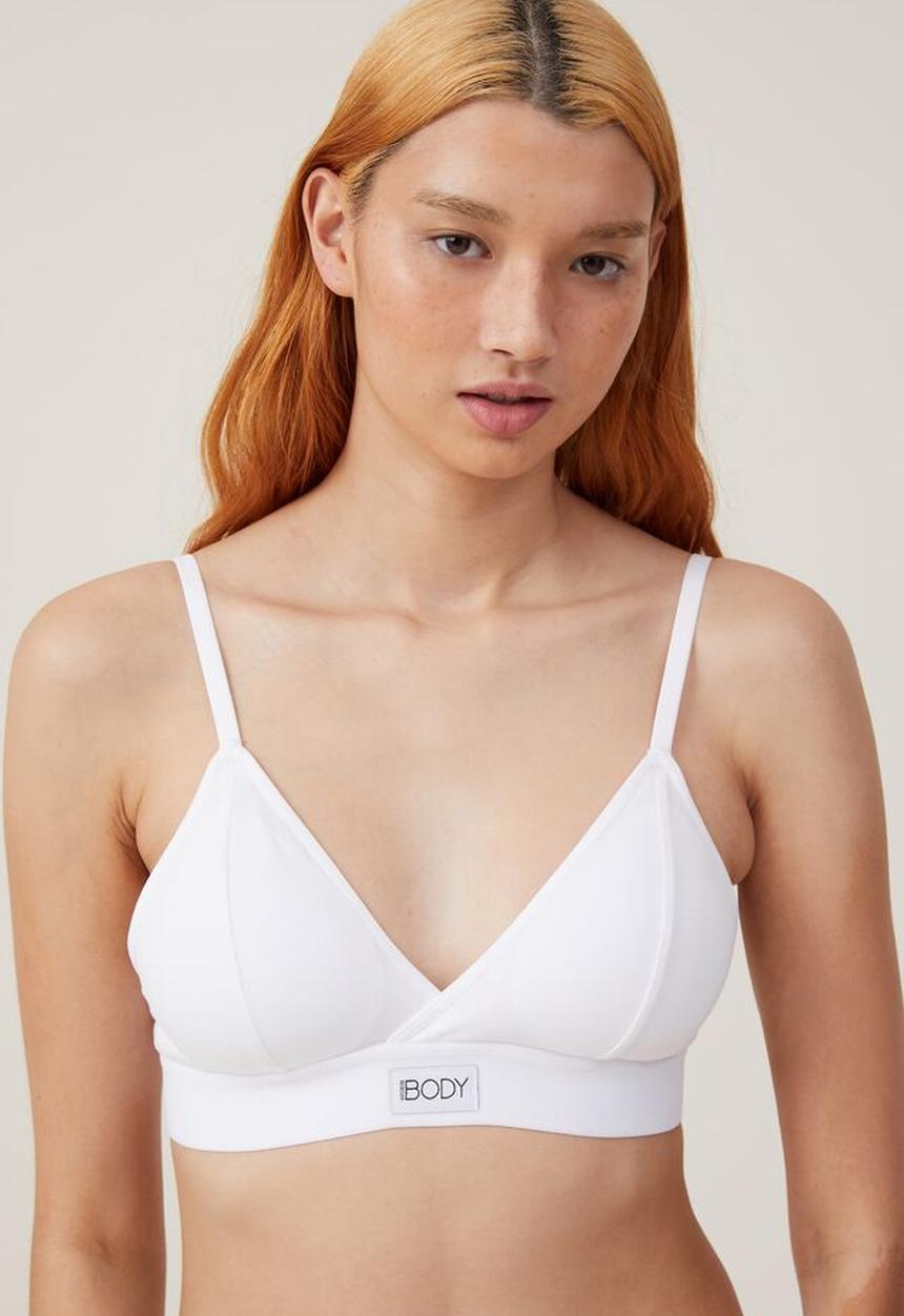 Cotton On - Organic cotton cross over padded bralette - white