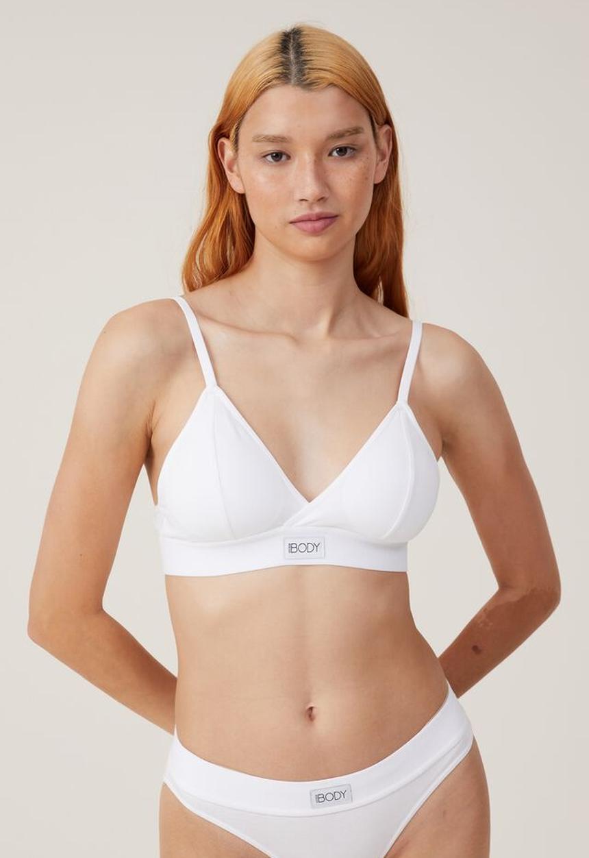 Cotton On - Organic cotton cross over padded bralette - white