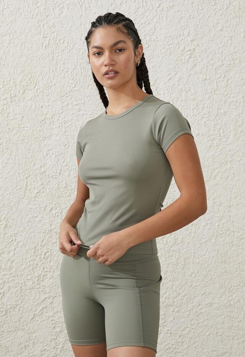 Cotton On - Active rib gym tshirt - dusty khaki