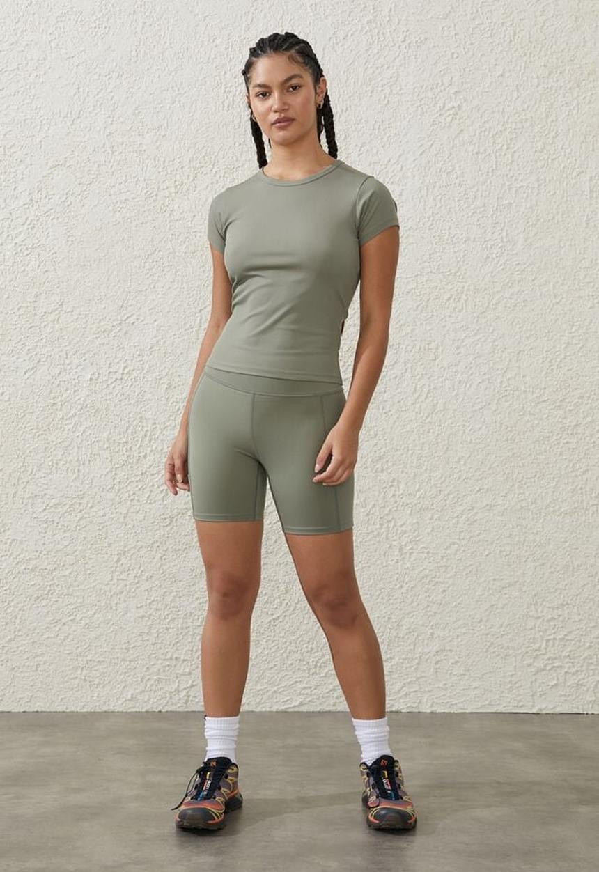 Cotton On - Active rib gym tshirt - dusty khaki