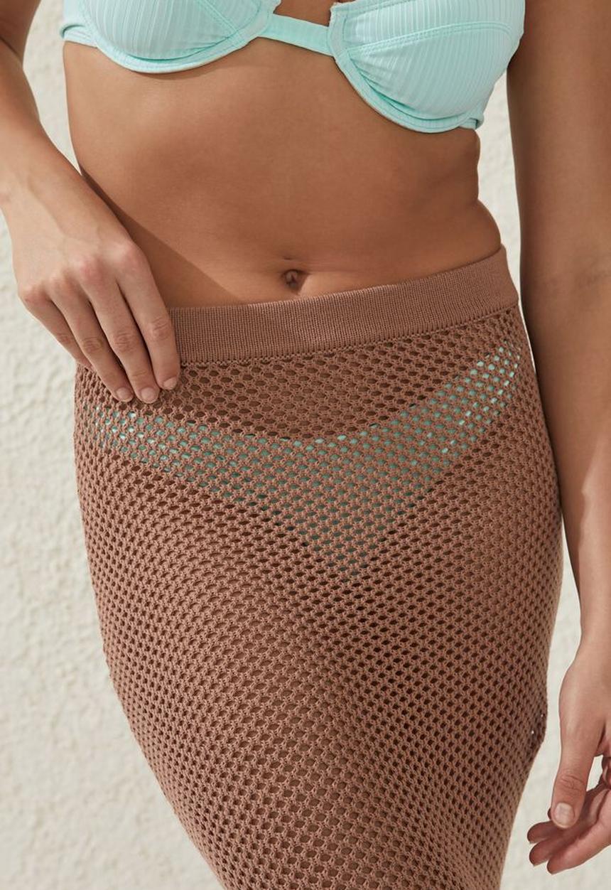 Cotton On - Crochet beach maxi skirt - blush brown