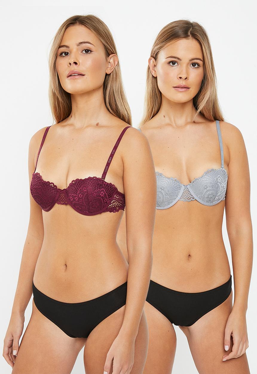 KANGOL - 2 pack balconnette padded bra - burgundy & silver