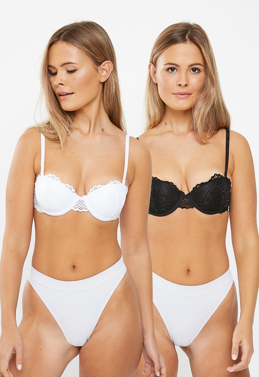 KANGOL - 2 pack balconette padded bra - black & white