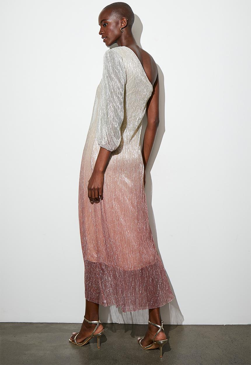 VELVET - pleated asymmetric trapeze maxi dress - neutral