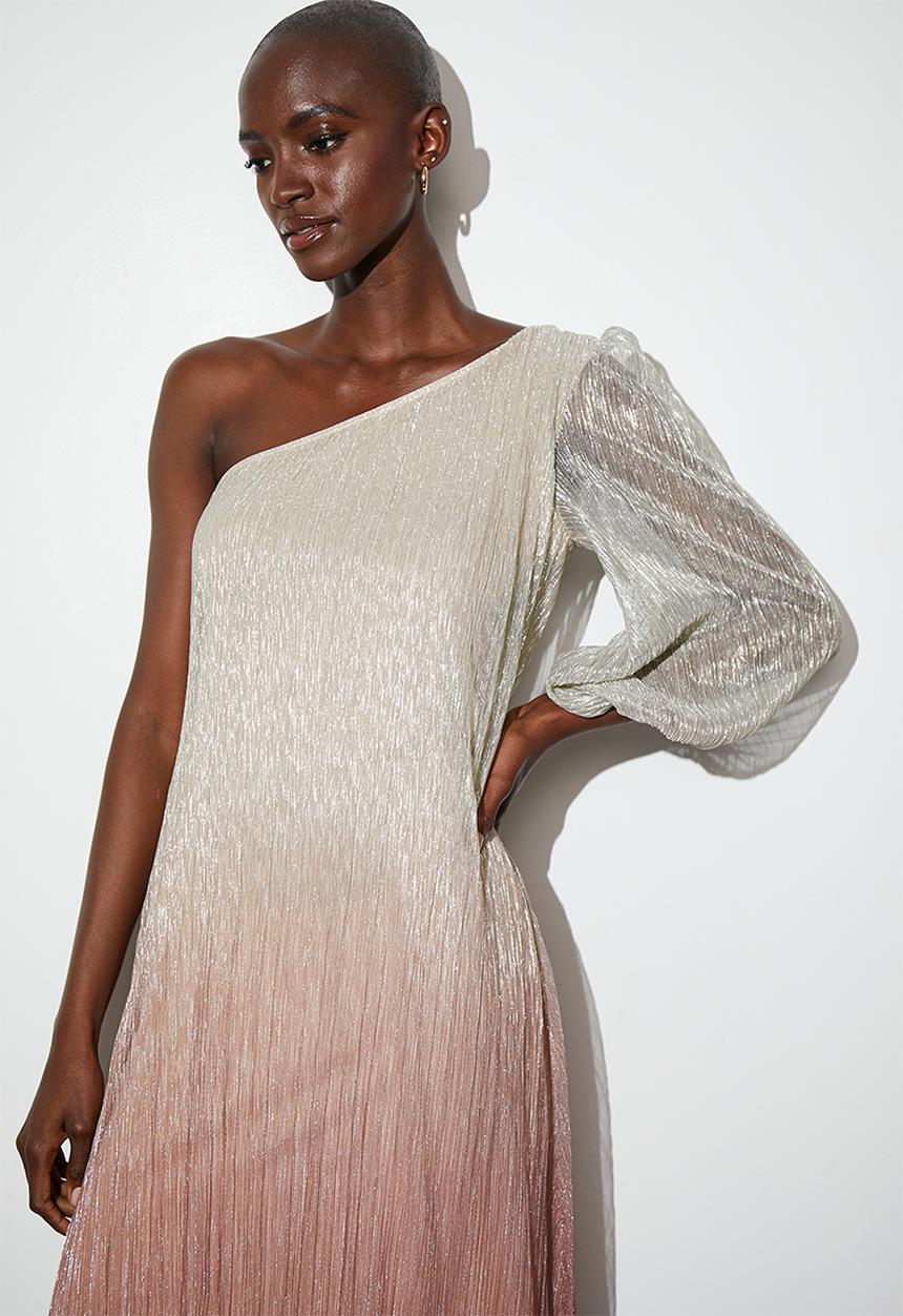 VELVET - pleated asymmetric trapeze maxi dress - neutral