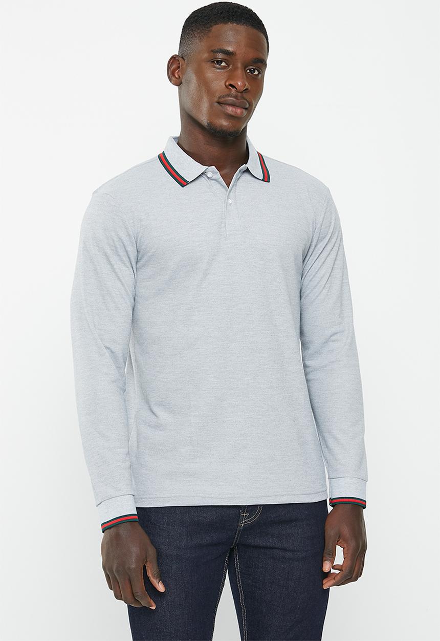 basicthread - Tipped long sleeve knitwear golfer - grey