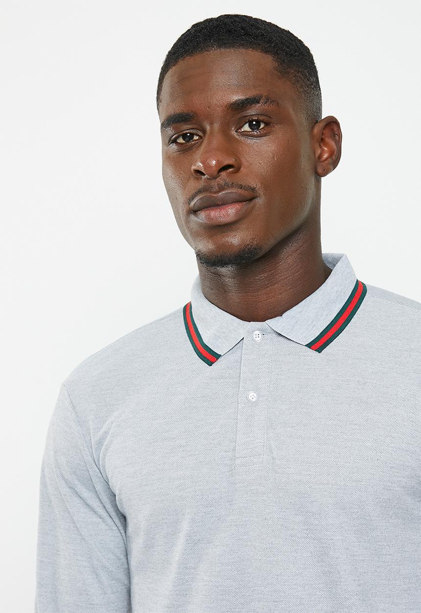 basicthread - Tipped long sleeve knitwear golfer - grey