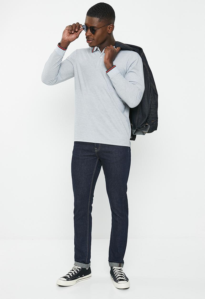 basicthread - Tipped long sleeve knitwear golfer - grey