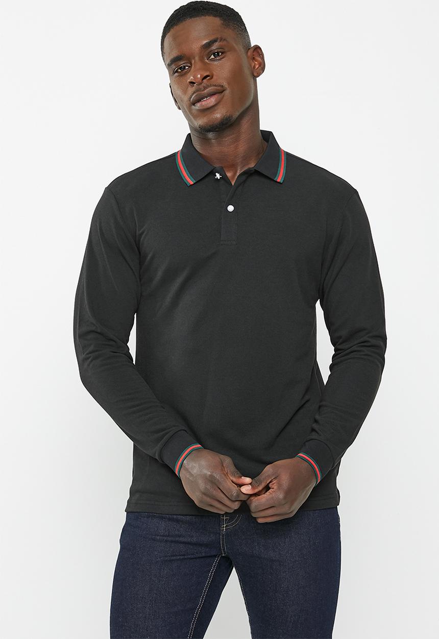 basicthread - Tipped long sleeve knitwear golfer - black
