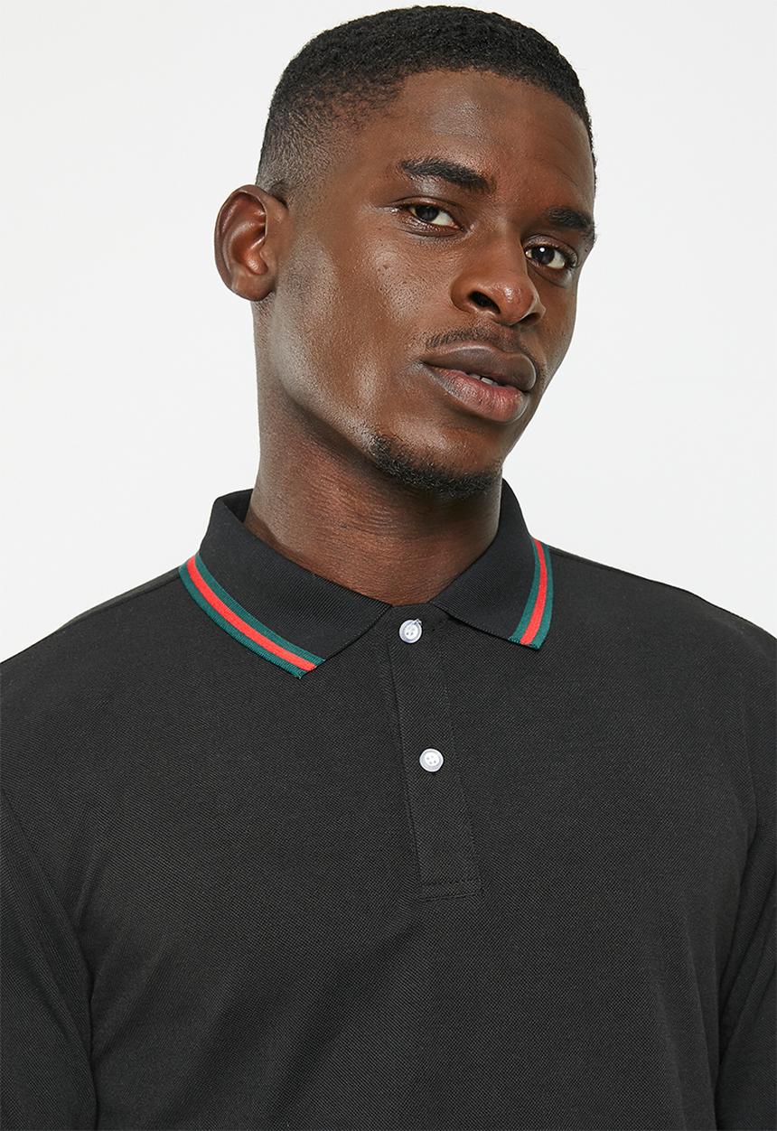 basicthread - Tipped long sleeve knitwear golfer - black