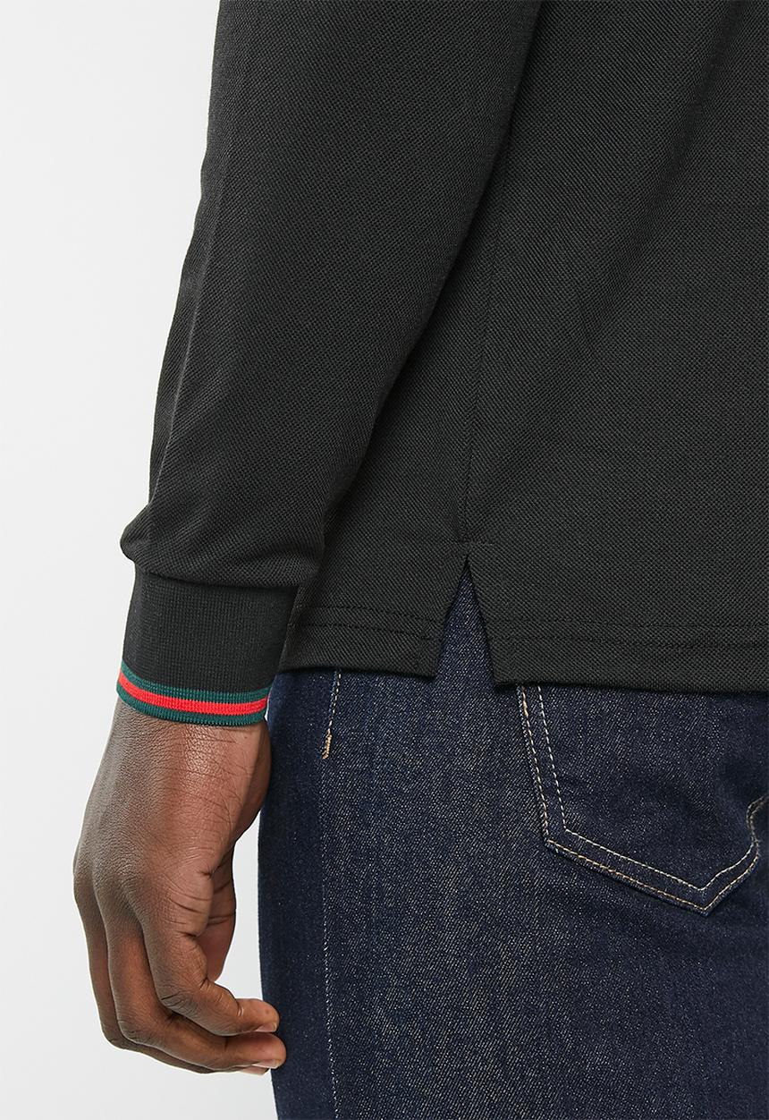 basicthread - Tipped long sleeve knitwear golfer - black