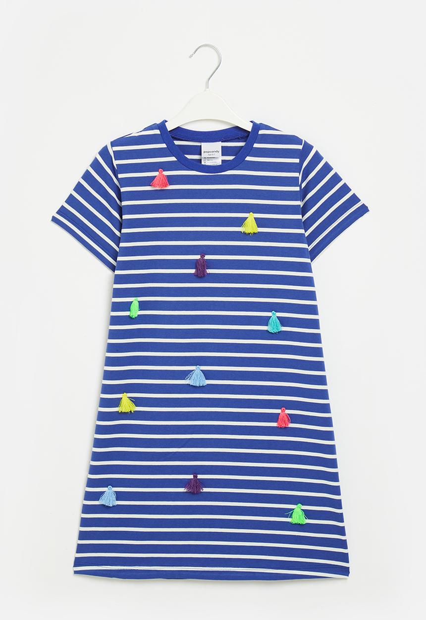 Pop Candy - Girls stripe dress - blue