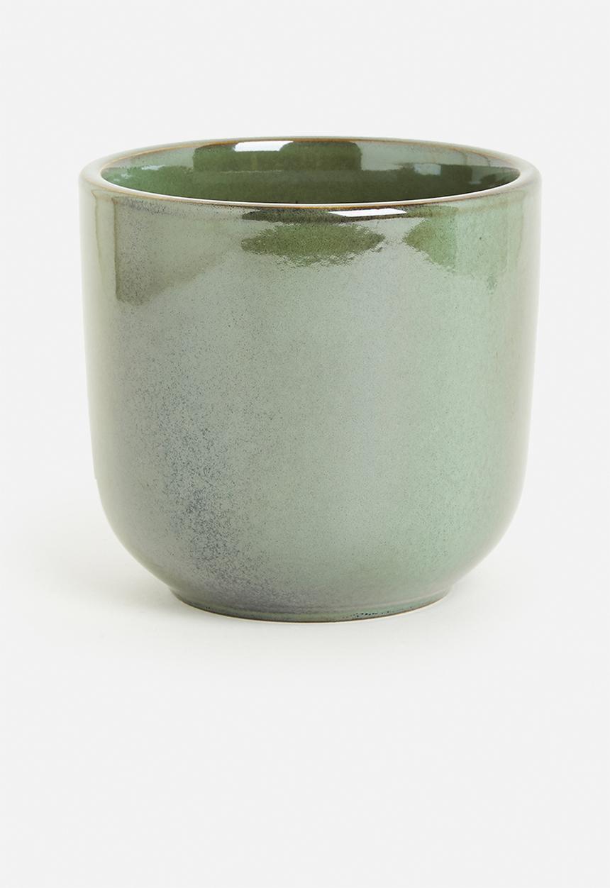H&S - Rooted porcelain flowerpot - green