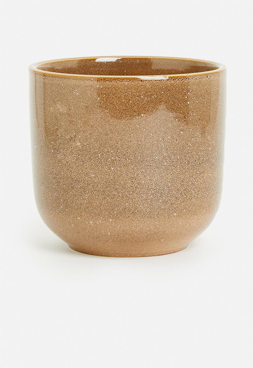 H&S - Rooted porcelain flowerpot - brown
