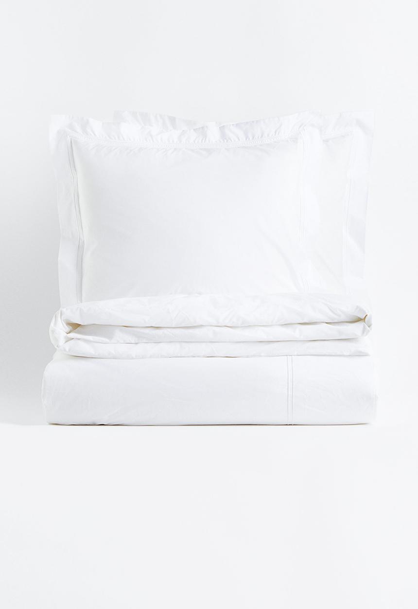 H&M - Cotton percale double/king duvet cover set - white