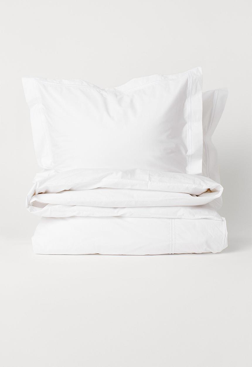 H&M - Cotton percale double/king duvet cover set - white