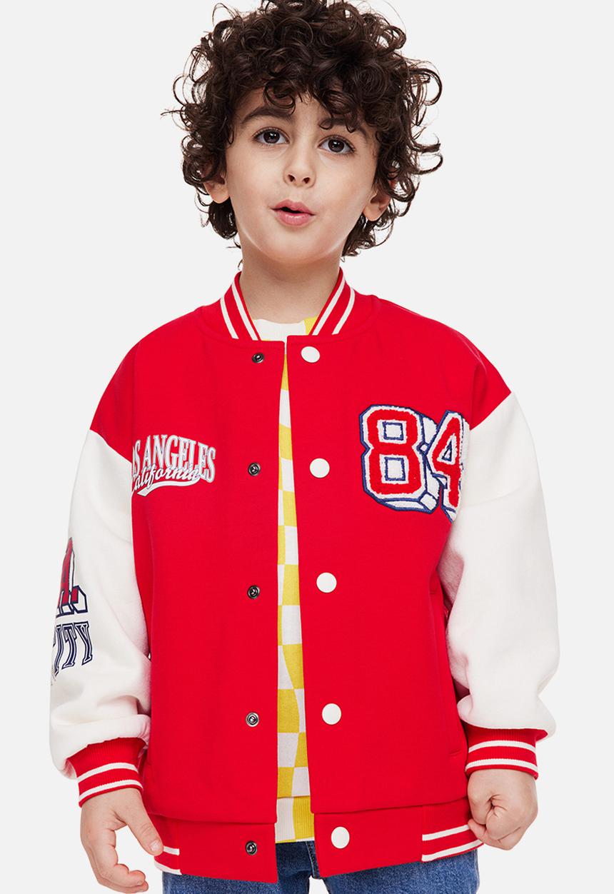 H&M - Appliquéd baseball jacket - red/los angeles
