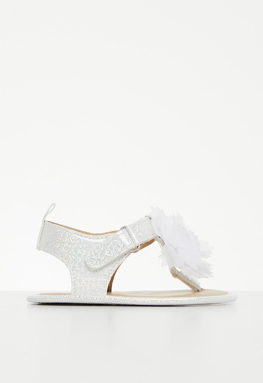 Pop Candy - T-strap sandals with ruffle detail - white