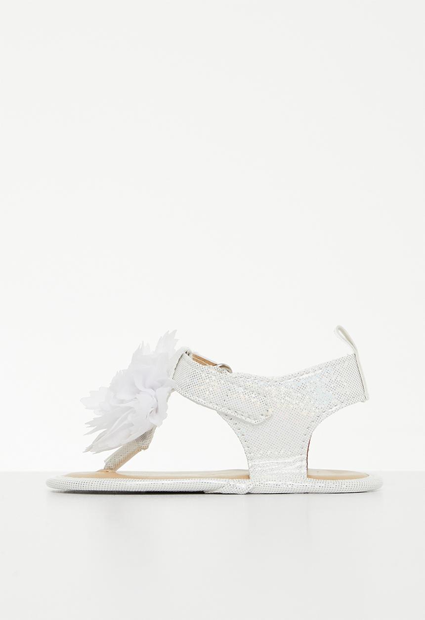 Pop Candy - T-strap sandals with ruffle detail - white