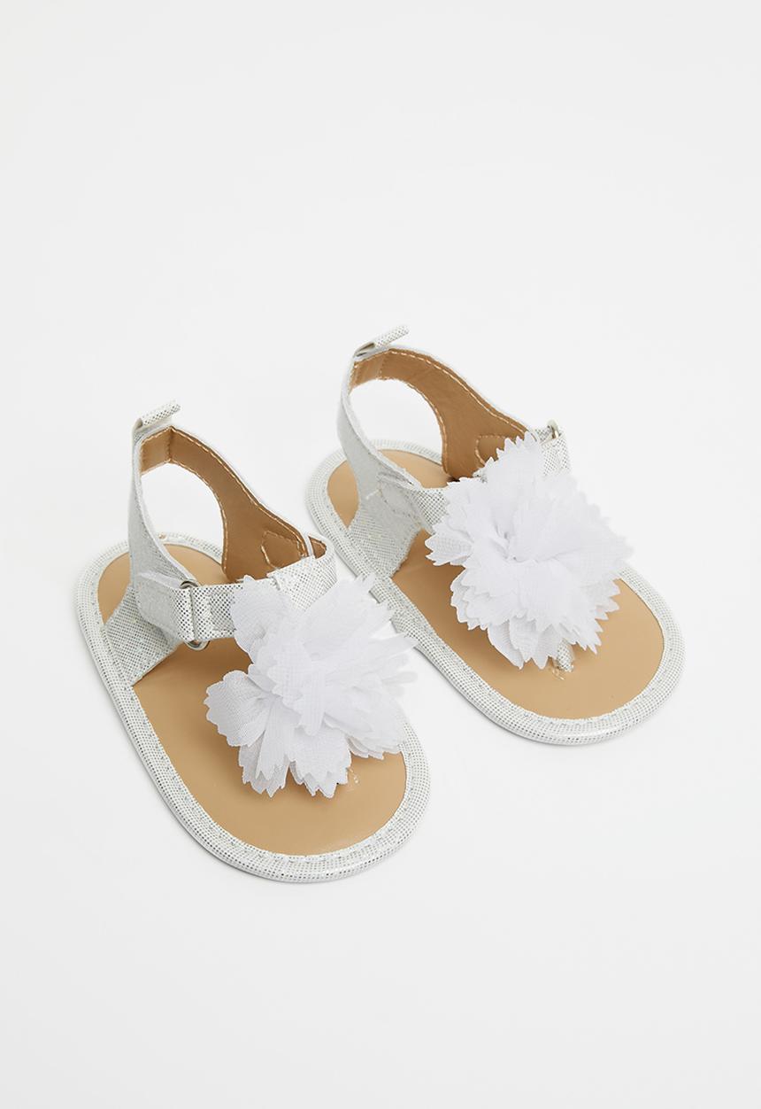 Pop Candy - T-strap sandals with ruffle detail - white
