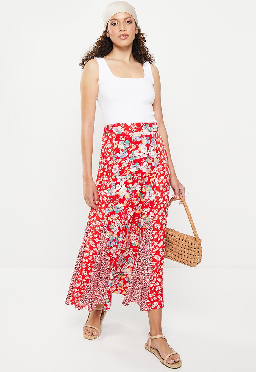 Stella Morgan - Floral printed insets skirt - multi red