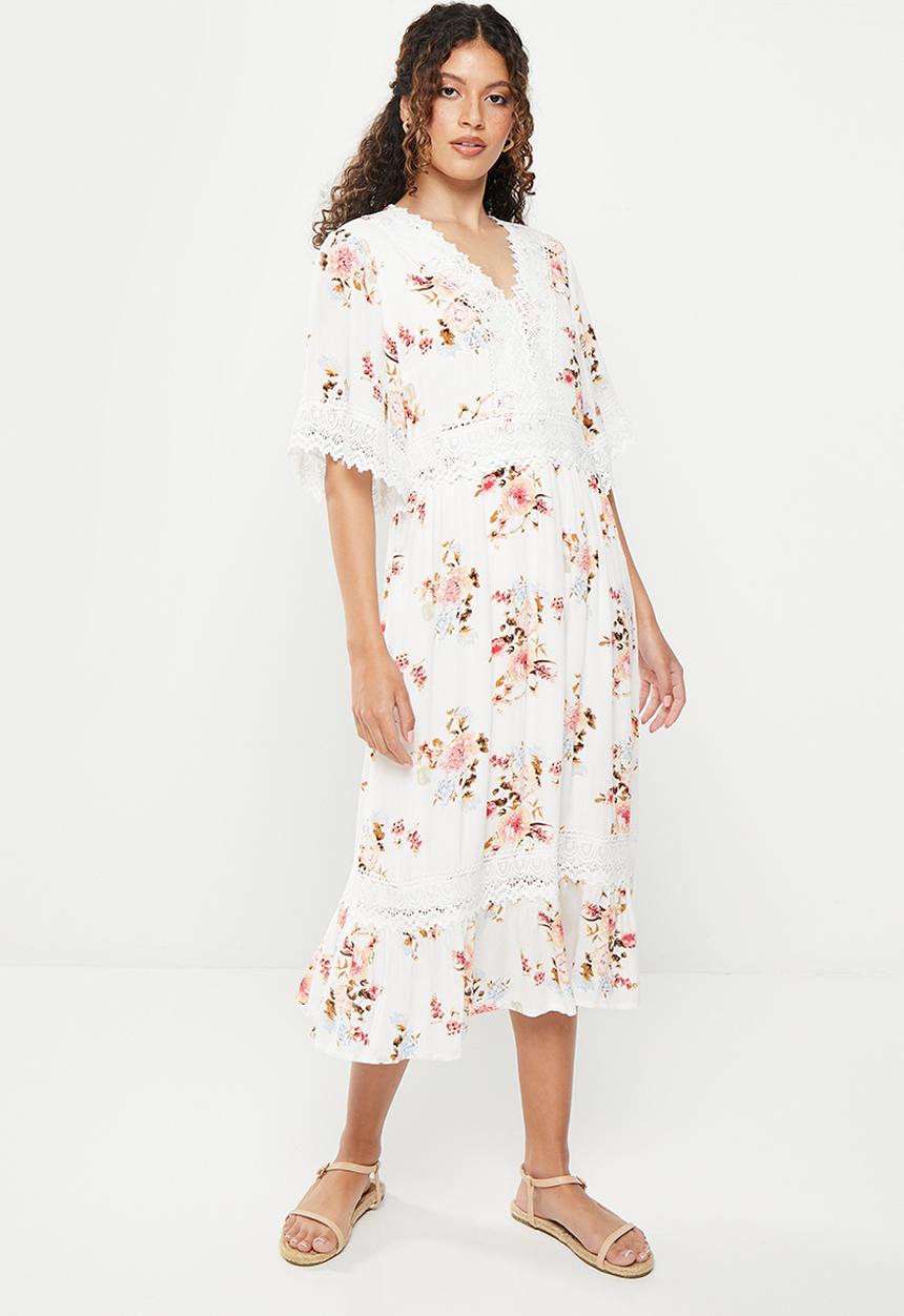 Stella Morgan - Flutter sleeve flower orinted midi dress - multi white