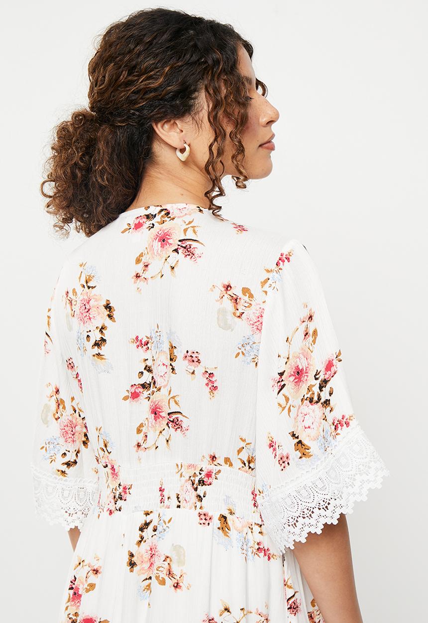 Stella Morgan - Flutter sleeve flower orinted midi dress - multi white