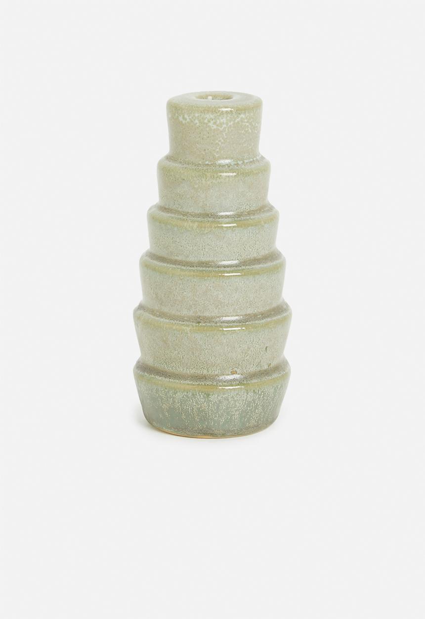 H&S - Reactive porcelain dinner candle holder - green