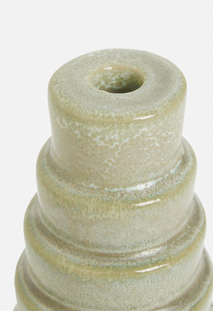 H&S - Reactive porcelain dinner candle holder - green