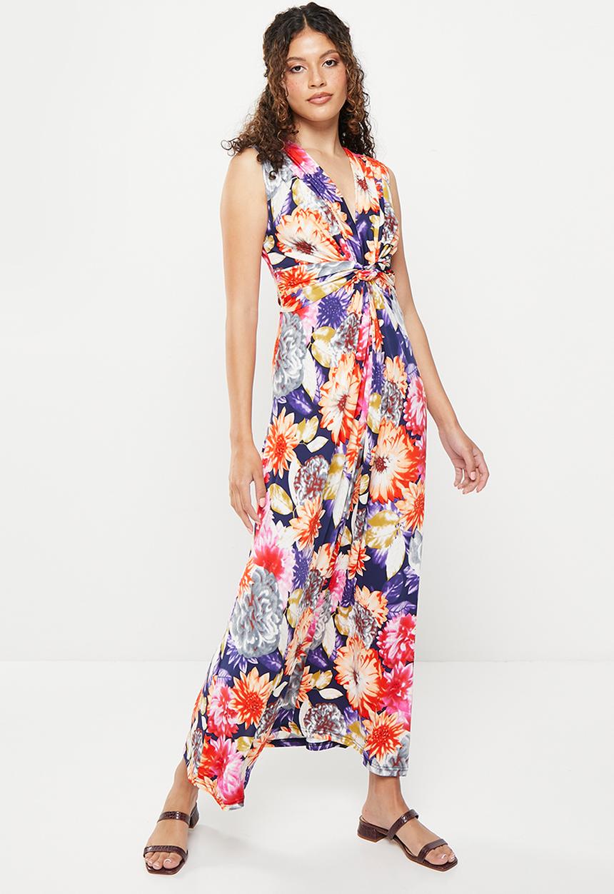 Stella Morgan - Knot front floral pinted maxi dress - multi orange