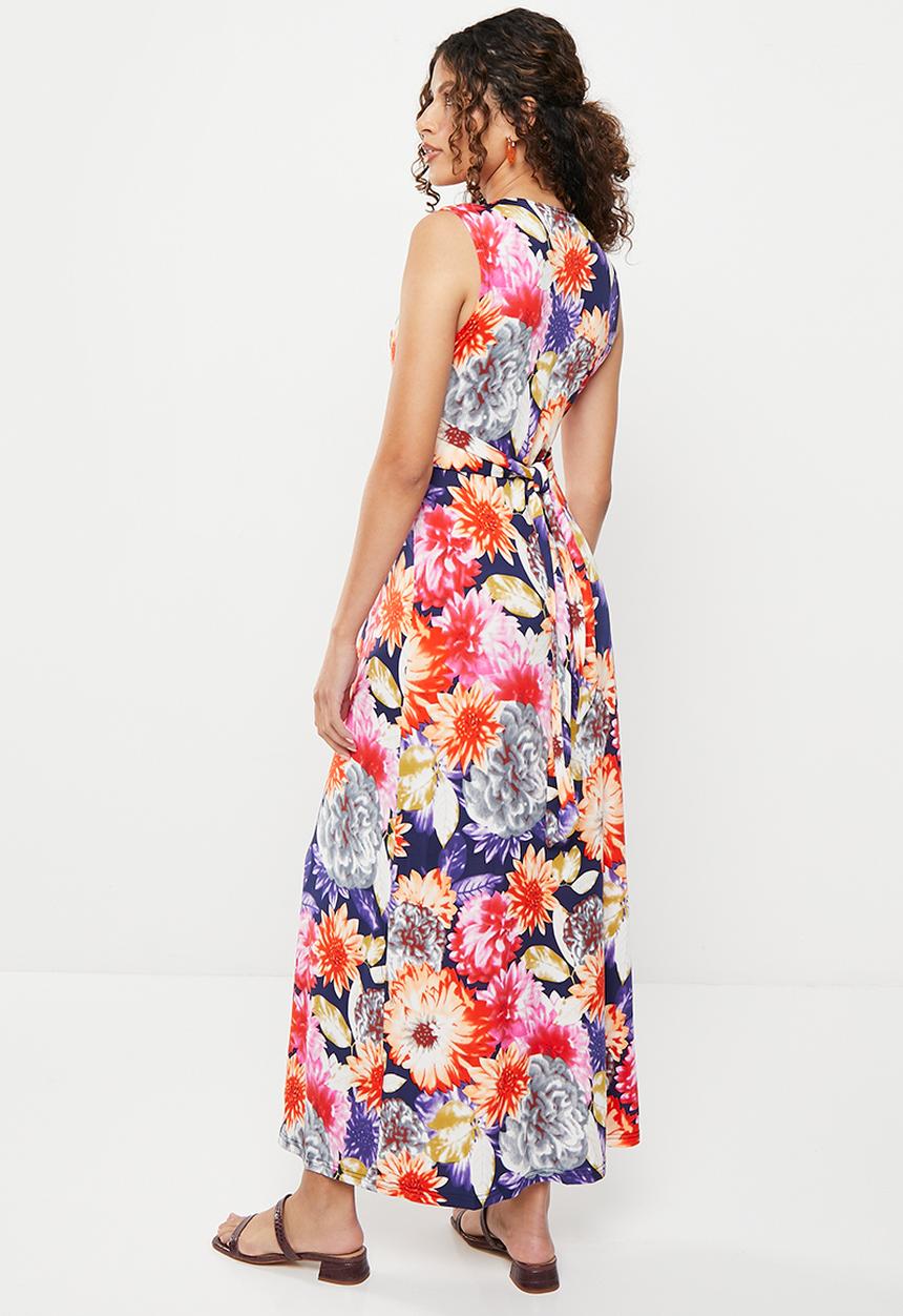 Stella Morgan - Knot front floral pinted maxi dress - multi orange