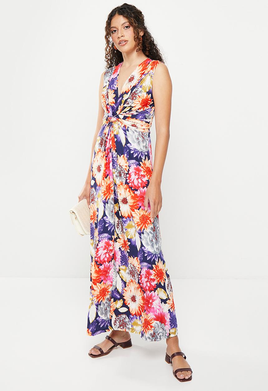 Stella Morgan - Knot front floral pinted maxi dress - multi orange