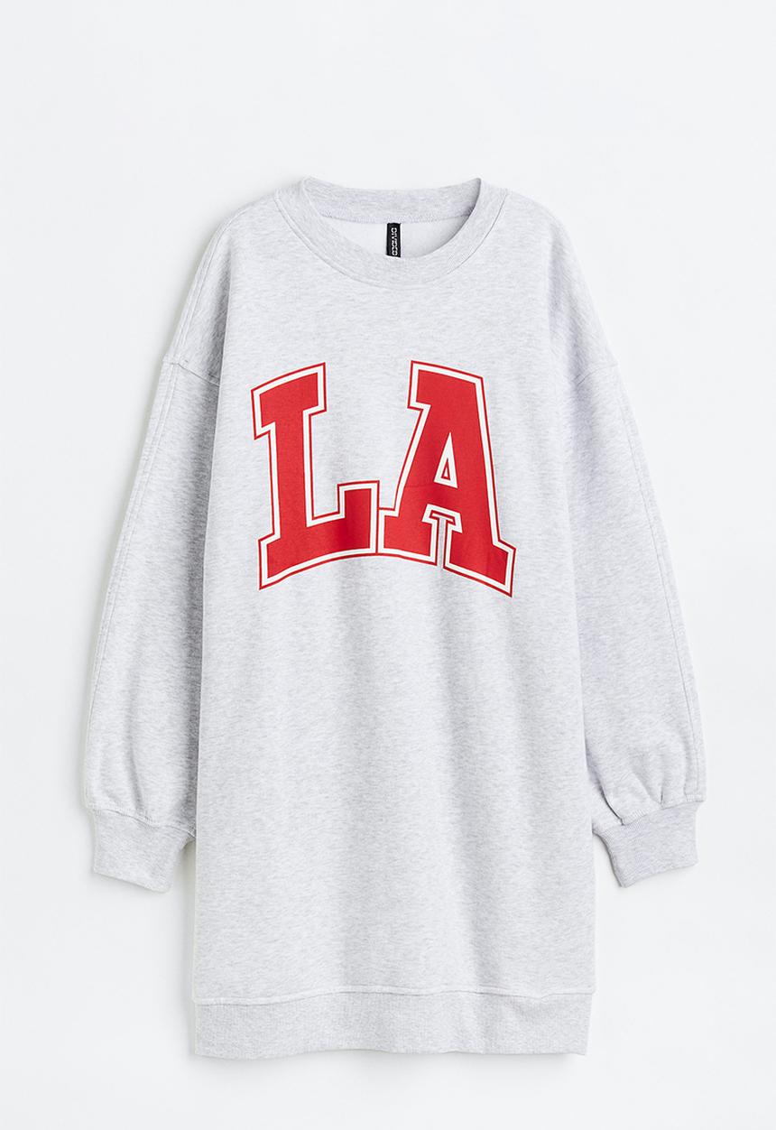 H&M - Oversized printed sweatshirt dress - light grey marl/la