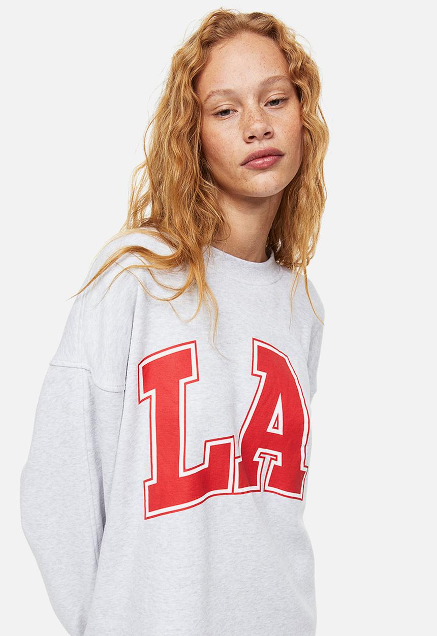 H&M - Oversized printed sweatshirt dress - light grey marl/la